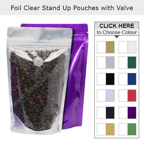 Foil Clear Stand Up Pouches With Valve Foil Clear Stand Up Pouches With Valve